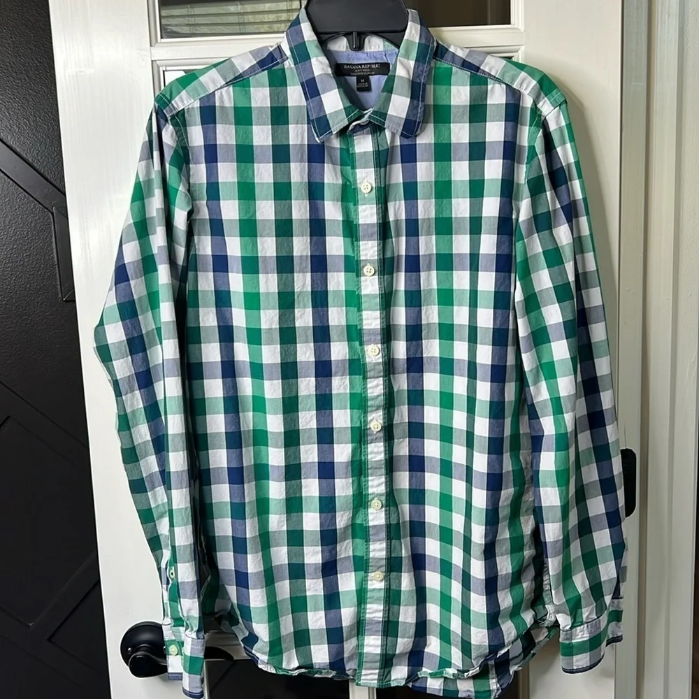 BANANA REPUBLIC Soft Wash Tailored Slim Fit Plaid Button Down Shirt Size Medium